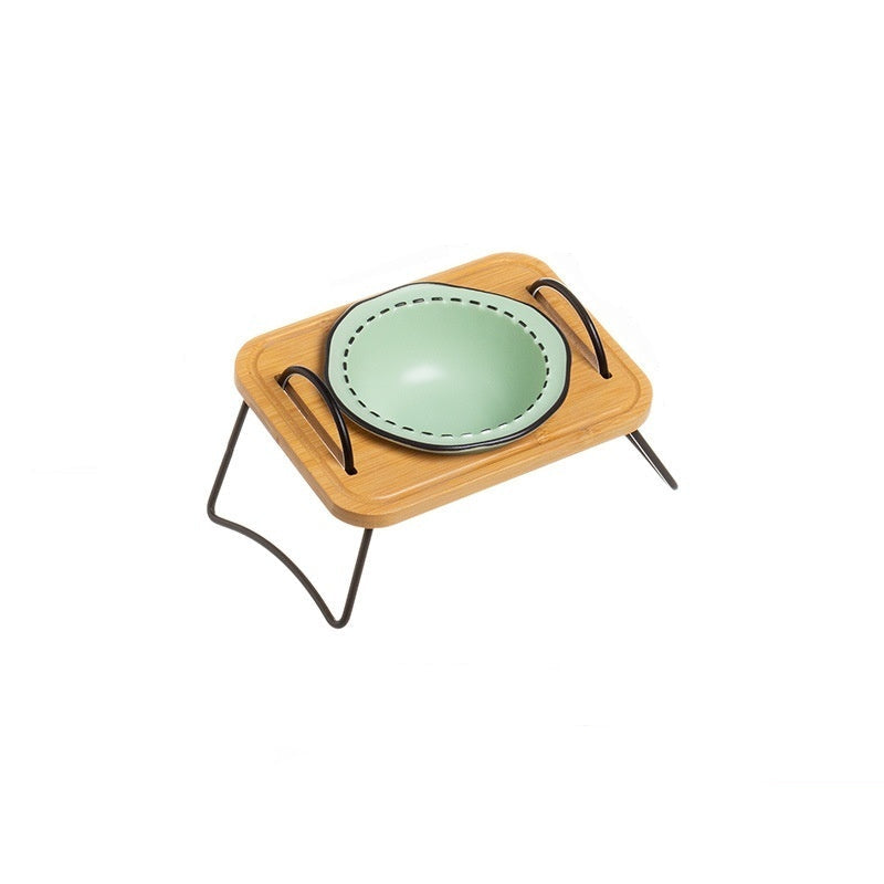 The Kyoto Feeder | Tilted Ceramic Pet Bowl with Wood & Iron Stand