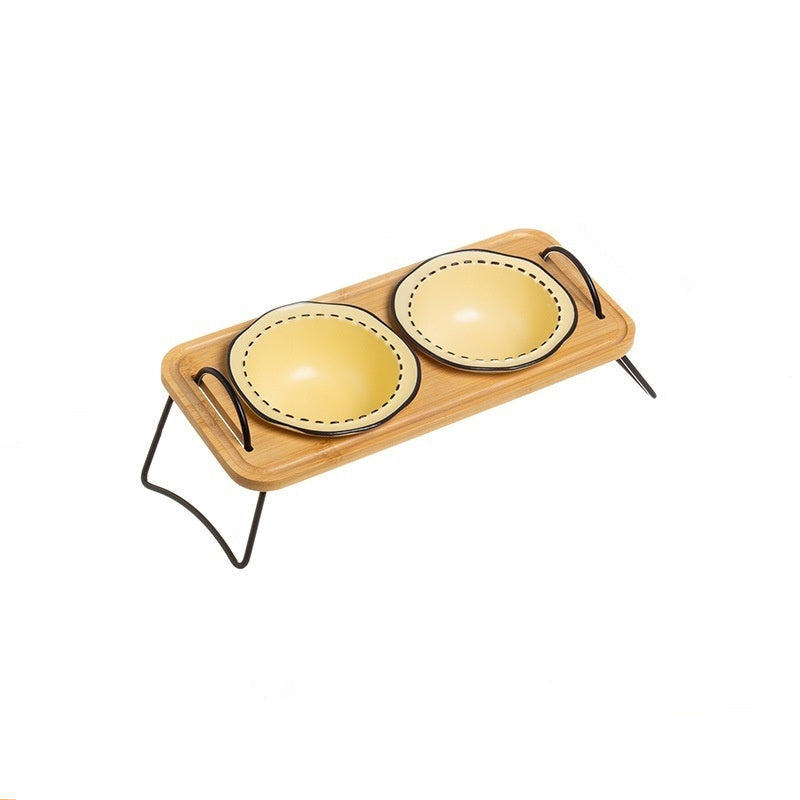 The Kyoto Feeder | Tilted Ceramic Pet Bowl with Wood & Iron Stand