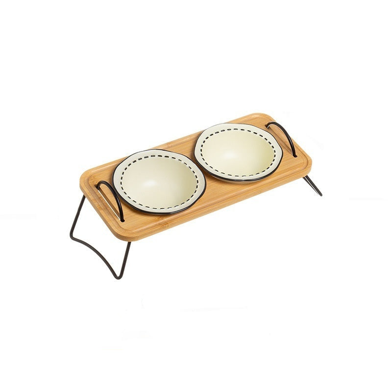 The Kyoto Feeder | Tilted Ceramic Pet Bowl with Wood & Iron Stand