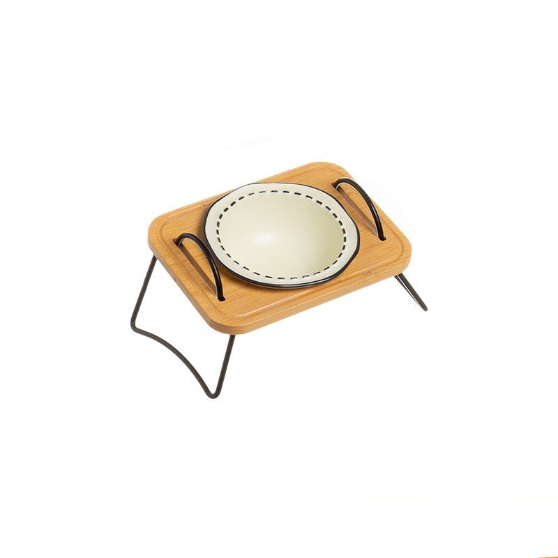 The Kyoto Feeder | Tilted Ceramic Pet Bowl with Wood & Iron Stand