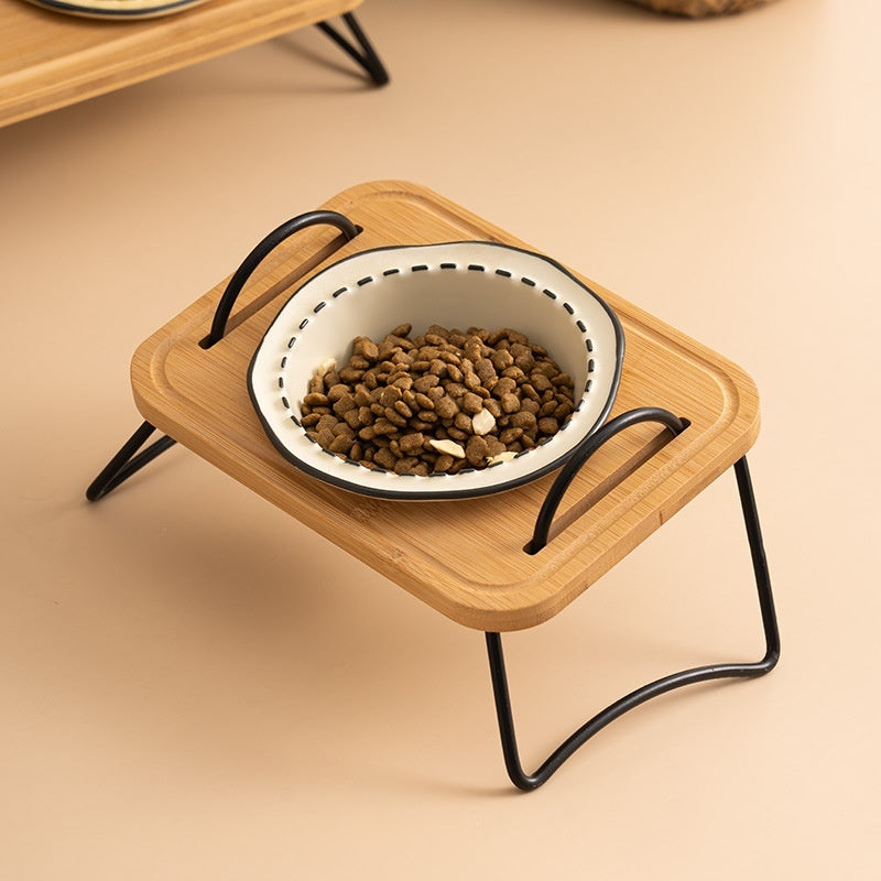 The Kyoto Feeder | Tilted Ceramic Pet Bowl with Wood & Iron Stand