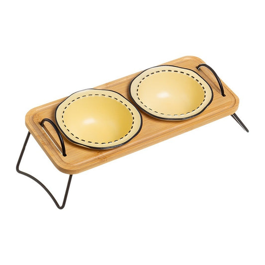 The Kyoto Feeder | Tilted Ceramic Pet Bowl with Wood & Iron Stand